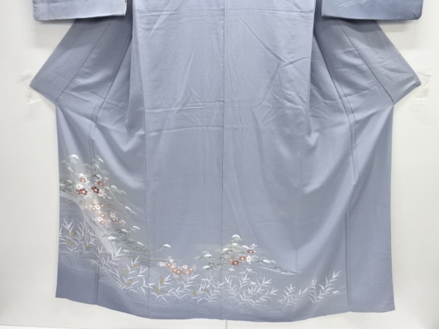  橋に草花模様一つ紋訪問着(重ね衿付き)